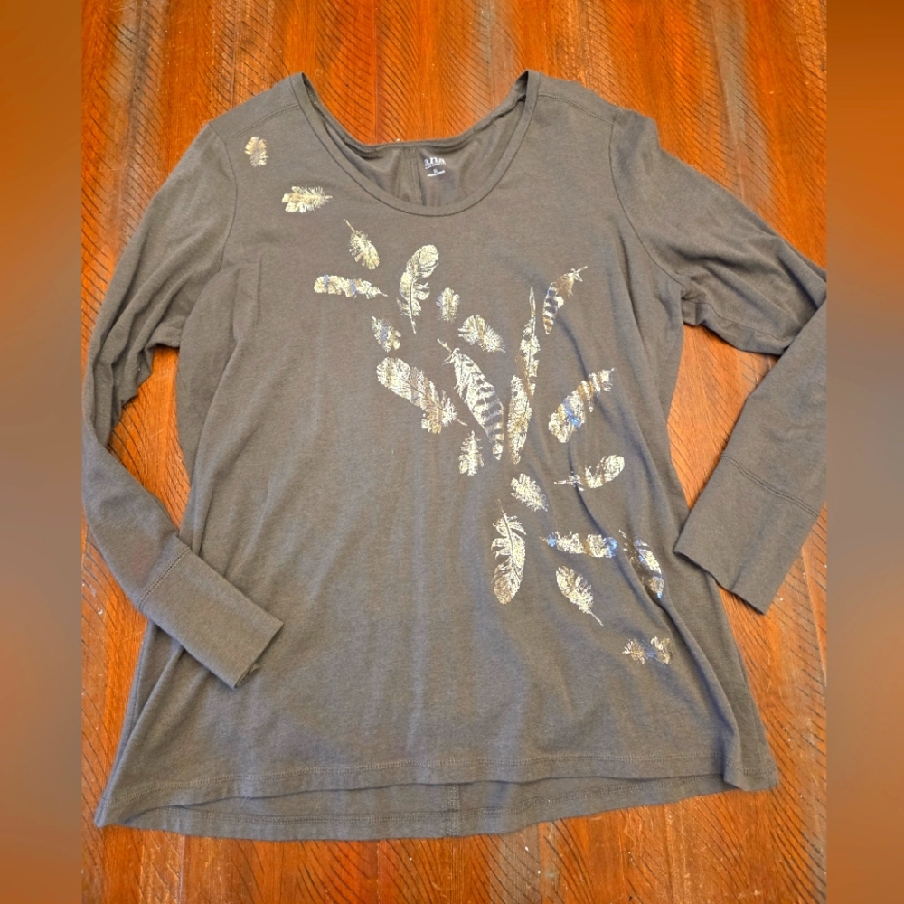 🎈2/$15 A.N.A Green Feather Print Women's Top- XL